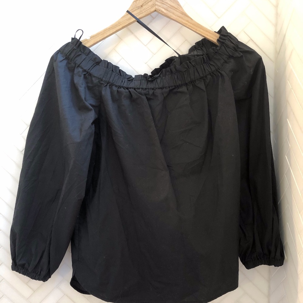 NWT JCrew G2654 Poplin Off The Shoulder - Blk 2